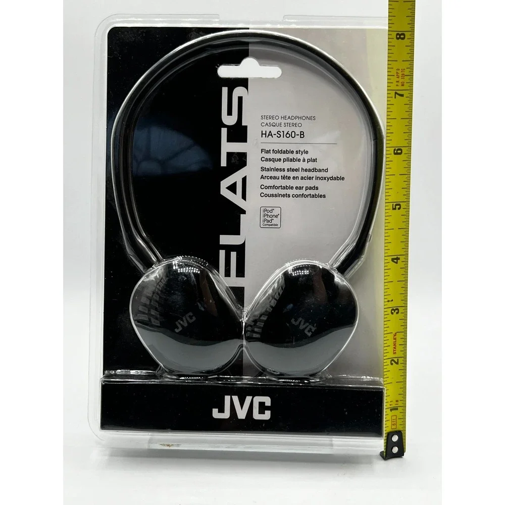 JVC Flats Stereo Headphones HA-S160-B Black New Sealed Foldable (I)